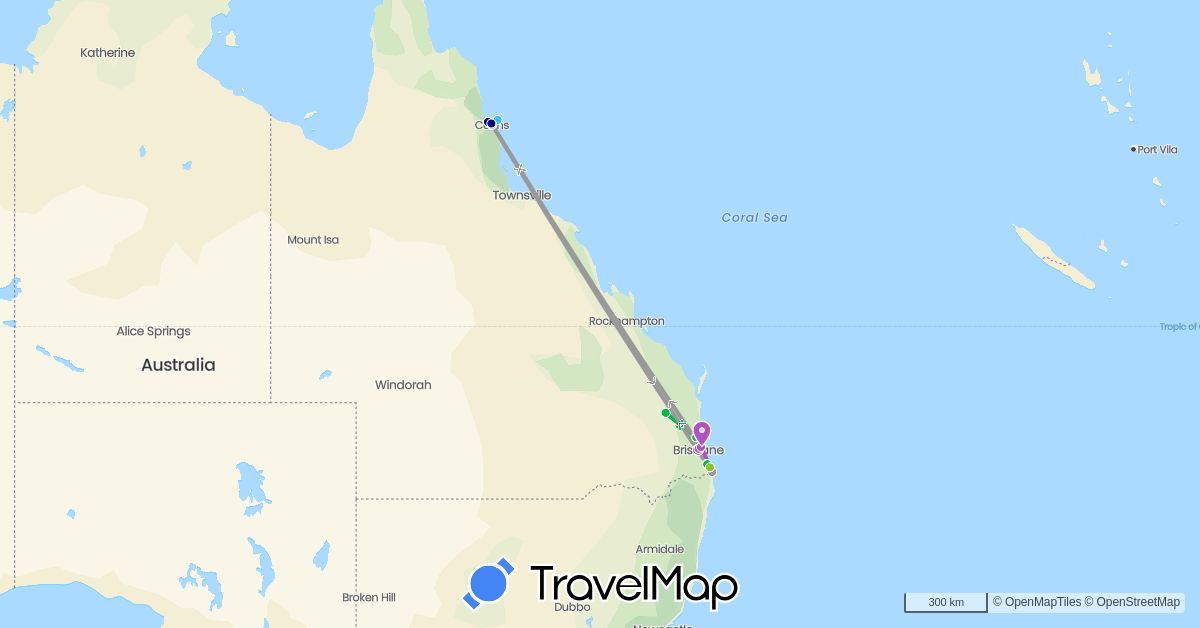 TravelMap itinerary: driving, bus, plane, train, boat, electric vehicle in Australia (Oceania)